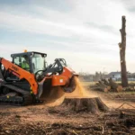 Arborist using a stump grinder to remove a tree stump in Harrisburg, PA