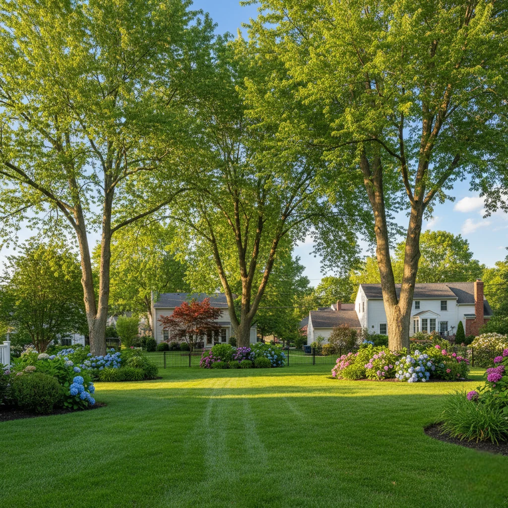 Healthy trees and shrubs after professional tree care service in Harrisburg, PA.